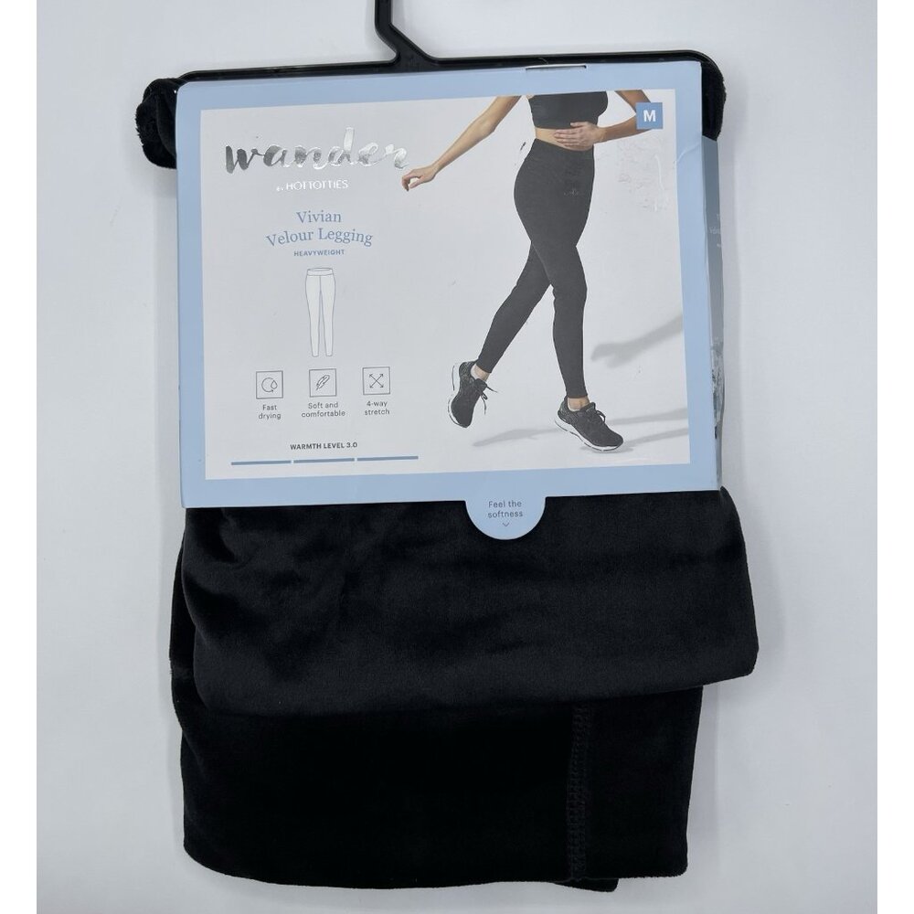 Wander by Hottotties Size Medium Vivian Velour Black Leggings Soft High Base
